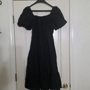 Dizzy Lizzy Romantic Black Tiered Cottagecore Peasant Dress SZ M Puff Sleeve